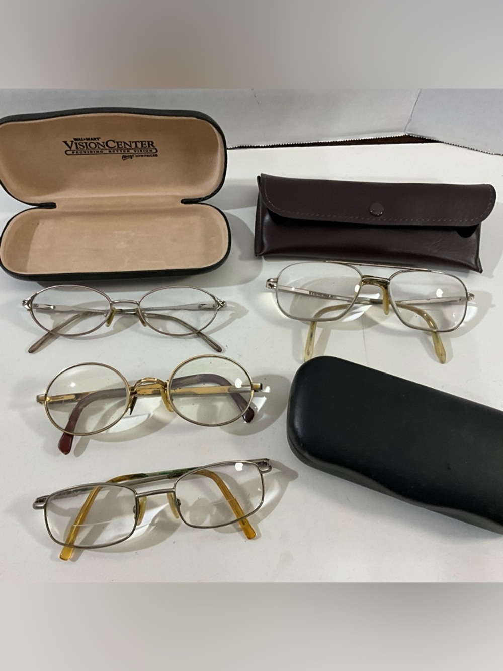 Vintage Lot of 4 Assorted Eyeglasses Bifocals Wire Rims Cases Stetson Emporio